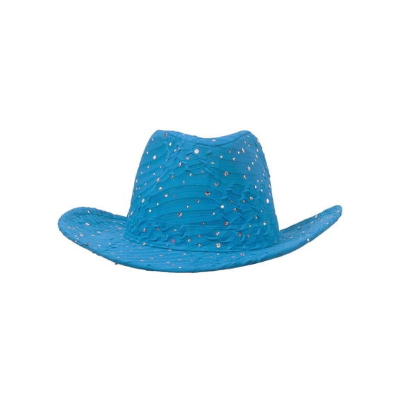 Glitter Sequin Trim Cowboy Hat - Turquoise