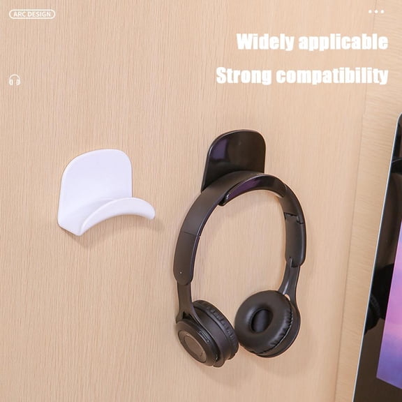 Punch-Free Headphone Stand, Adhesive Headset Hanger Hook for Desk, Wall Mount Earphone Holder Organizer (Black)