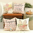 thumbnail image 3 of hofaaa Happy Easter Pillow Covers 18x18 Inch Set of 4, Striped Hello Spring Floral Bunny Rabbit Eggs Decorative Farmhouse Throw Pillowcases for Home Sofa Couch Decoration (Pink) G451-18, 3 of 6