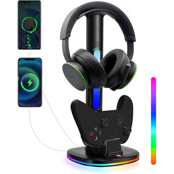 Controller Charger with Headphone Stand for Xbox Series X|S/One/One X/One S/XSX Controller ,Charger Station with 2 USB Charging Ports, with RGB light