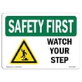 thumbnail image 1 of SignMission OS-SF-A-1014-L-10885 10 x 14 Po Premier Signe de Sécurité OSHA - Surveillez Votre Pas, 1 of 1