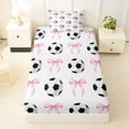 thumbnail image 3 of Erosebridal Pink Ribbon Bowknot Twin Sheet Sets For Bow Girl,Cartoon Soccer Pattern Ball Sport Theme Bedding 3-Piece, 3 of 6