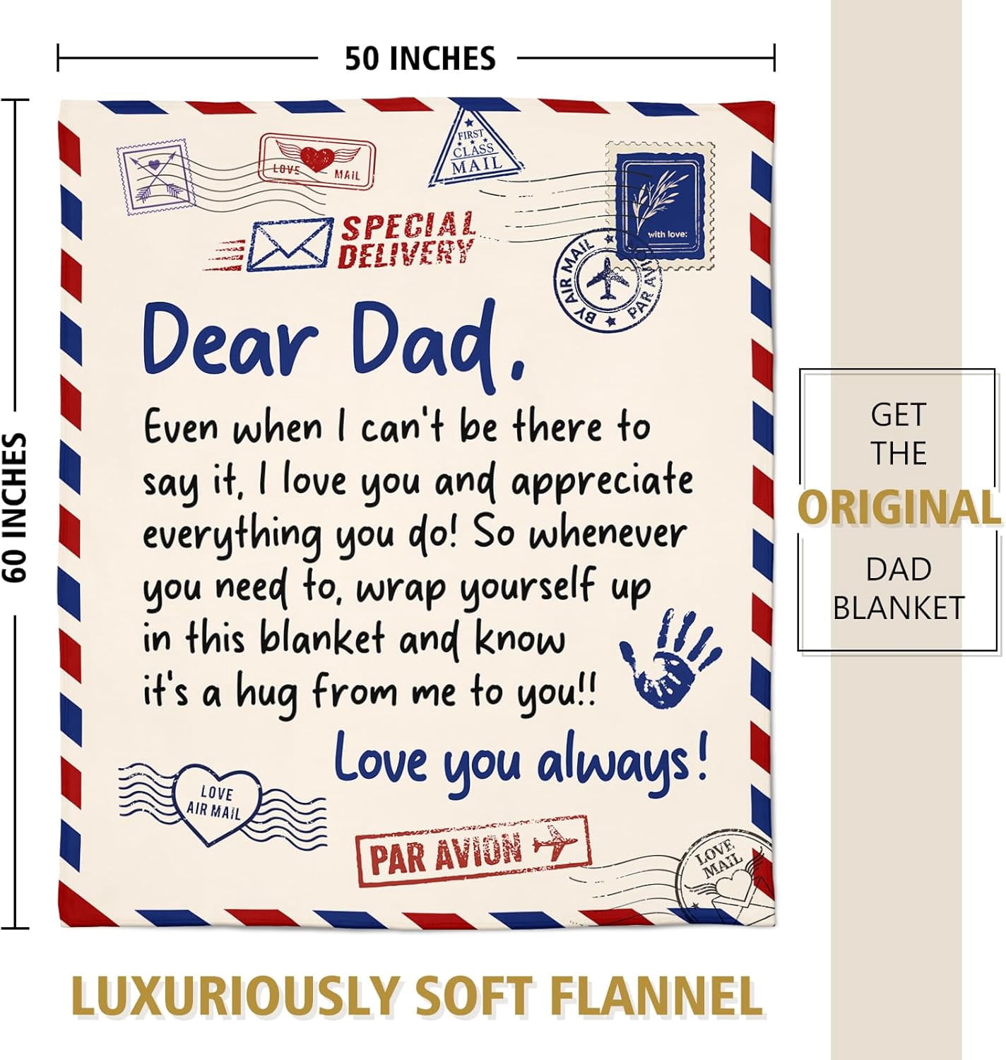 Gifts for Dad from Daughter Son- Soft Letter Blanket- Dear Dad Birthday Gift, Love You Always Blanket Throw for Bed Sofa Napping