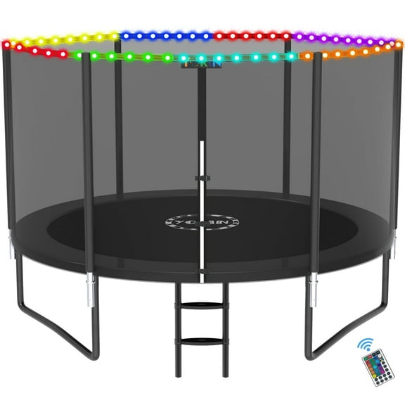 YORIN Trampoline for 3-4 Kids, 10 FT 8 FT Trampoline for Adults with Enclosure Net, Ladder, 1000LBS Weight Capacity Outdoor Round Recreational Trampoline, Heavy Duty Upgrade Trampoline