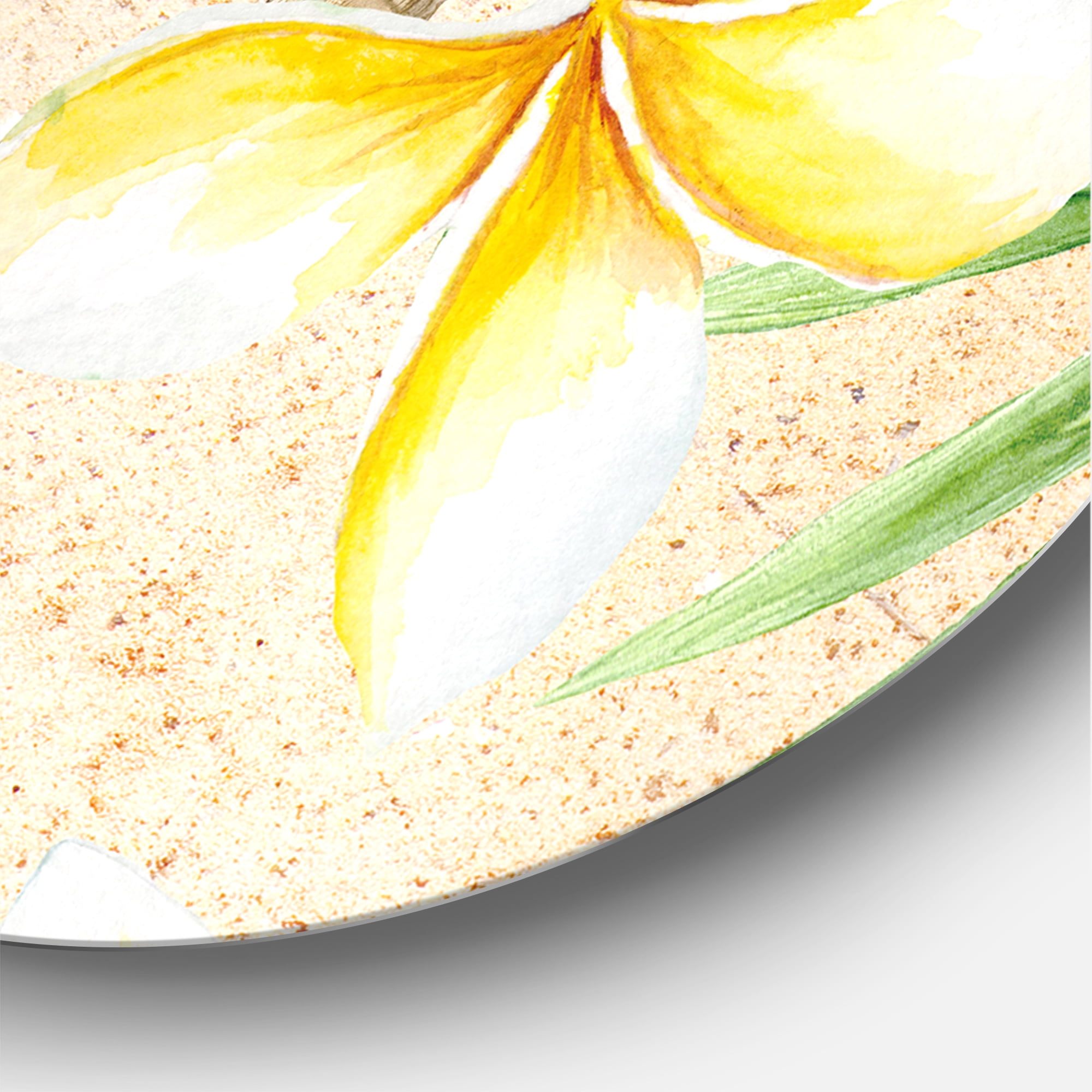 Designart 'Yellow Flowers and Tropical Foliage XI' Traditional Circle Metal Wall Art 36x36 - Disc of 36