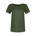 thumbnail image 3 of Women Short Sleeve Crewneck Ribbed Knit Slim Fitted Shirts Summer Tops Basic Tee Casual 2026 Fall Outfits Clothes Army Green XL, 3 of 4