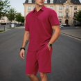 thumbnail image 2 of KKBOTIVE Men's Outfit Set Button Up Fashion Short Sleeve Tops and Shorts Set Summer Mens Sweatsuits, Wine Size: M, 2 of 9