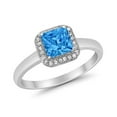 thumbnail image 2 of Halo Princess Simulated Blue Topaz CZ Engagement Ring 925 Sterling Silver Size 8, 2 of 6