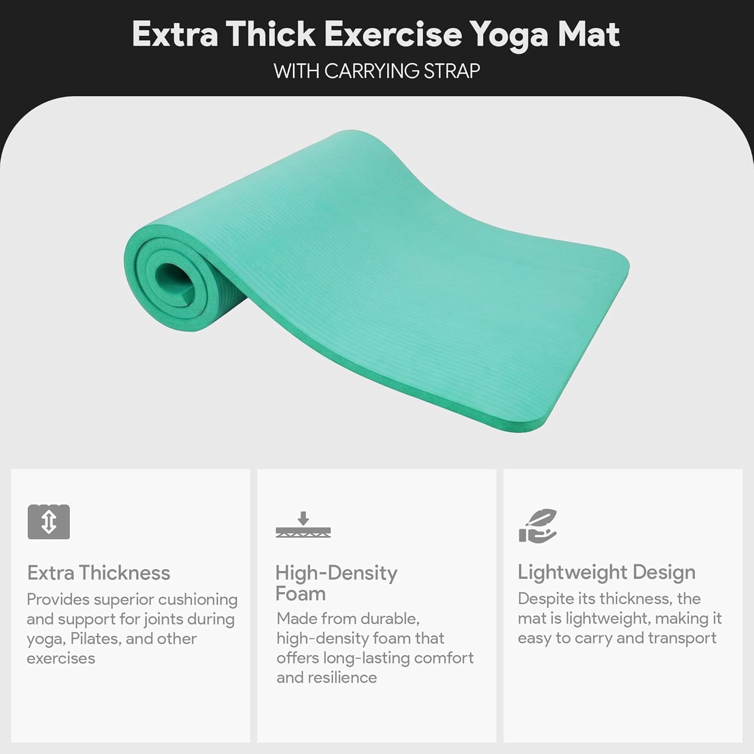 Yoga Mat, 1-Inch Extra Thick High Density Exercise Mat, Anti-Tear Exercise Yoga Mat with Carrying Strap, Suitable for Various Yoga Exercises, Multiple Colors