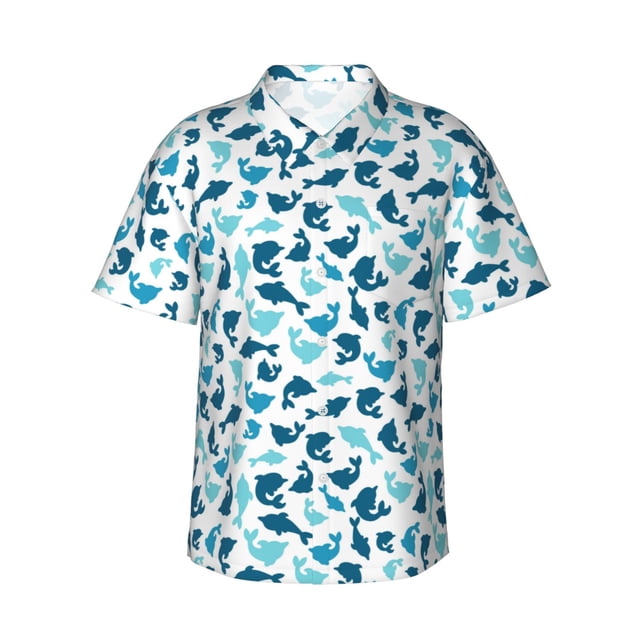 Balery Cute Shark Camisas hawaianas de manga corta para hombre, camisas playeras de corte holgado, camisas de vacaciones con botones,Large