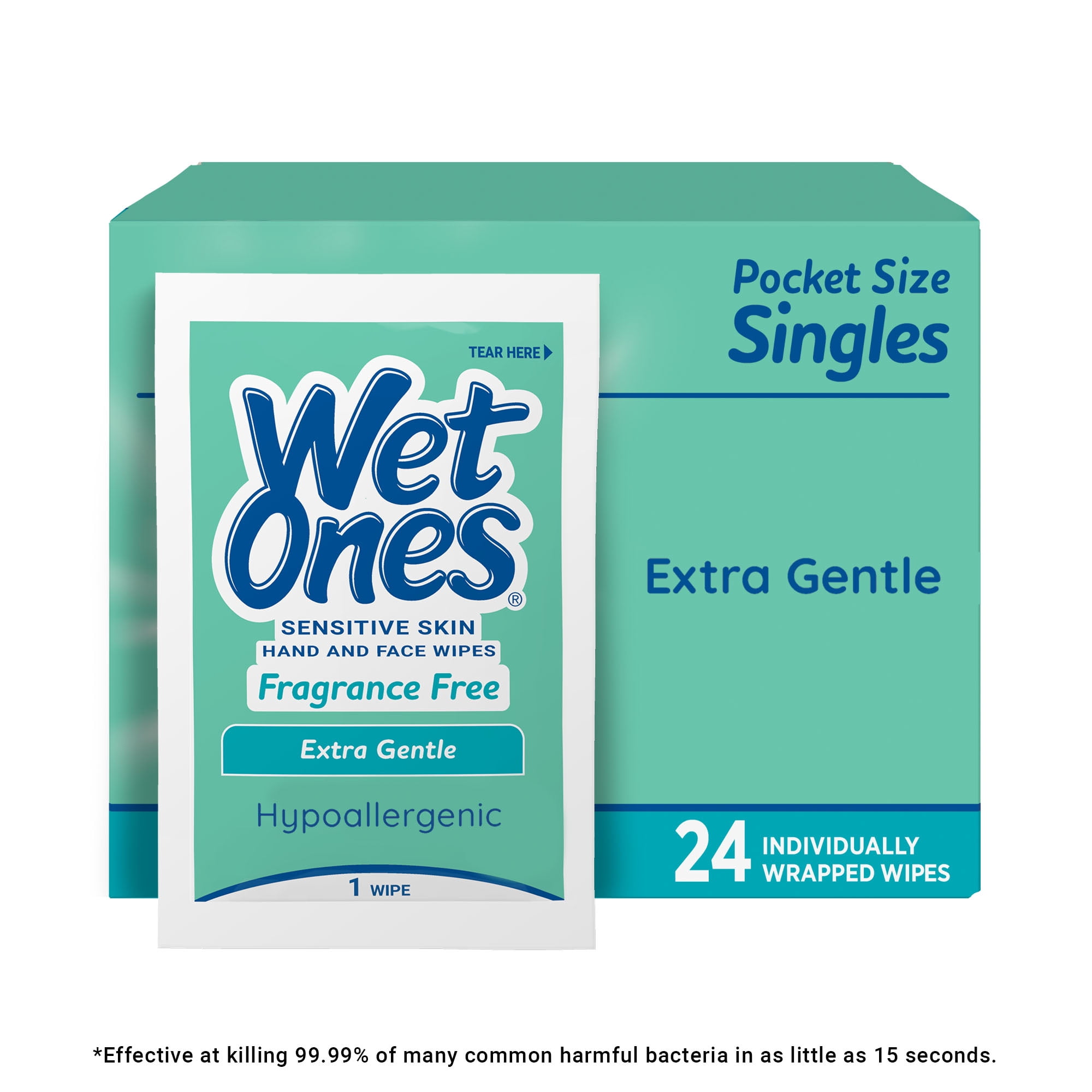 Wet Ones Sensitive Skin Hand Wipes, Fragrance Free, Unscented, 24 Ct Individually Wrapped Wipes