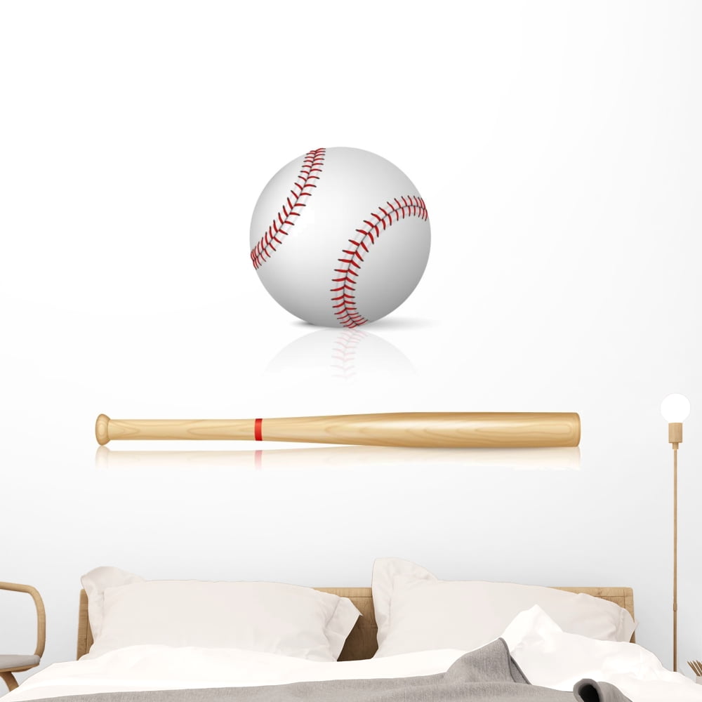 Baseball Bat and Baseball Wall Decal Sticker, Wallmonkeys Peel & Stick