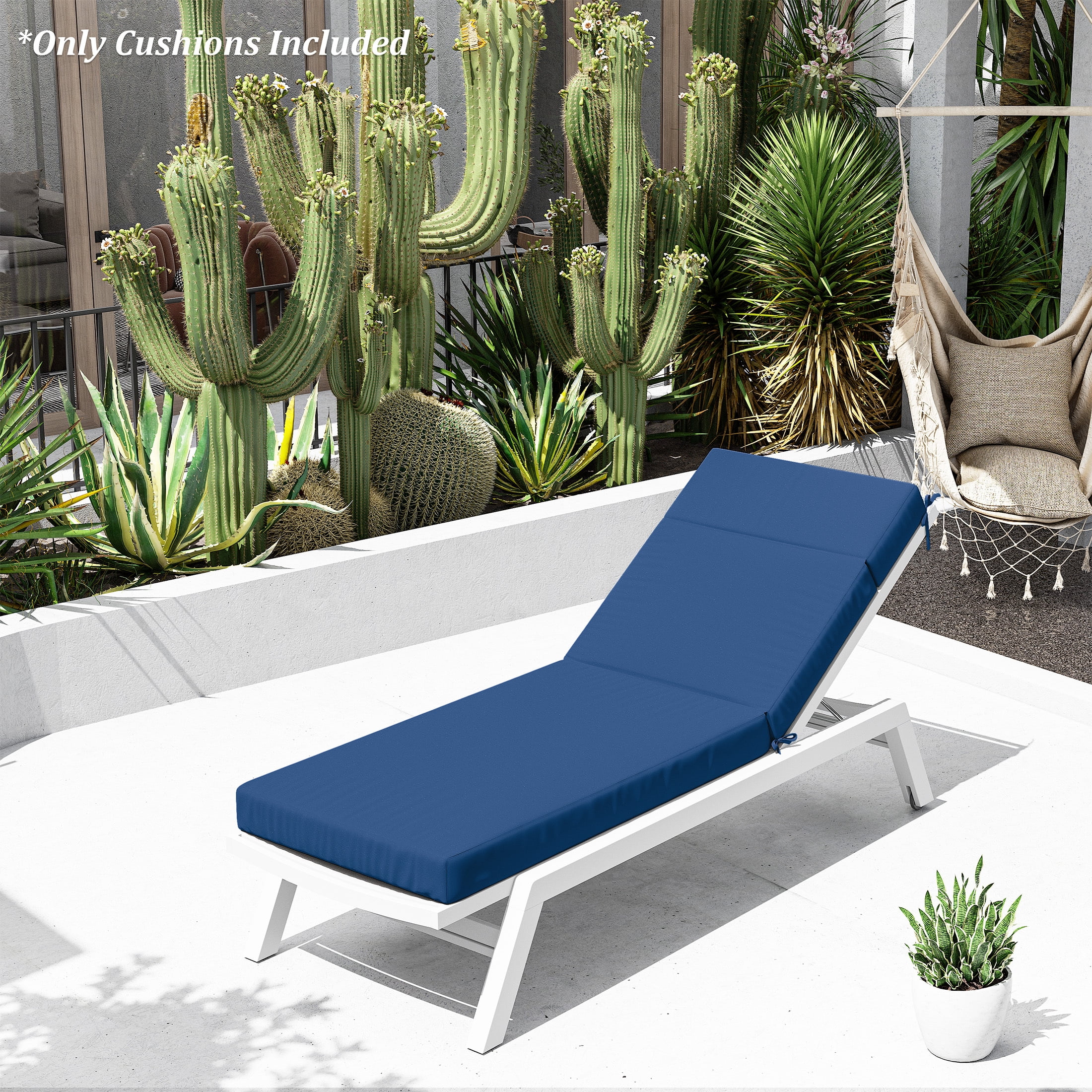 Pakunoda Chaise Lounge Cushions 72" x 21" x 4" Outdoor High-Density Foam Patio Furniture Lounger Replacement Cushions with Zipper Ties Water-Resistant for Pool, Blue