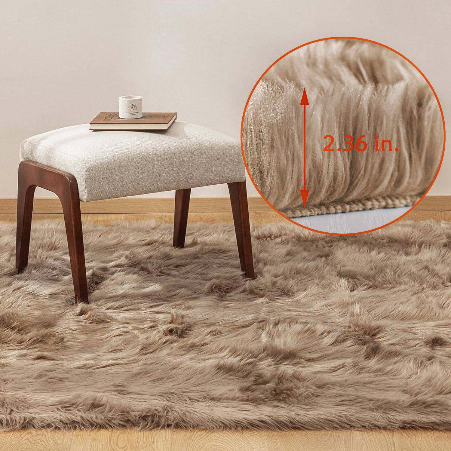 Jingle bears Fluffy Shag Rug 5x8 Faux Sheepskin Fur Rug for Living Room Bedroom Fuzzy Furry Plush Washable Rug Light Brown Rectangle