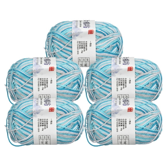 Uxcell paquete de 5 ovillos de 50g de hilo de mezcla de algodón para ganchillo y tejido azul blanco