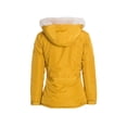 thumbnail image 5 of BodiLover, Women's, Winter Quilted Puffer Short Coat High Collar Jacket with Removable Faux Fur Hood Zipper Vegan Leather Piping, Navy Yellow, S, 5 of 6