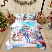 Castle Fairy Kids Nutcracker Snowman 7-Piece Twin Bedding Sets,Christmas Tree Bedding Comforter Set,Candy Cane Breathable Sheet Sets,Super Cozy Room Decor