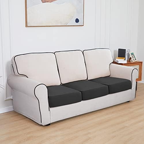 Easy-Going 100% Waterproof Chair Sofa Seat Cushion Slipcovers Couch Cushion Cover Stretch Furniture Protector for Kids, Pets (3-Piece Sofa Cushion, Dark Gray)