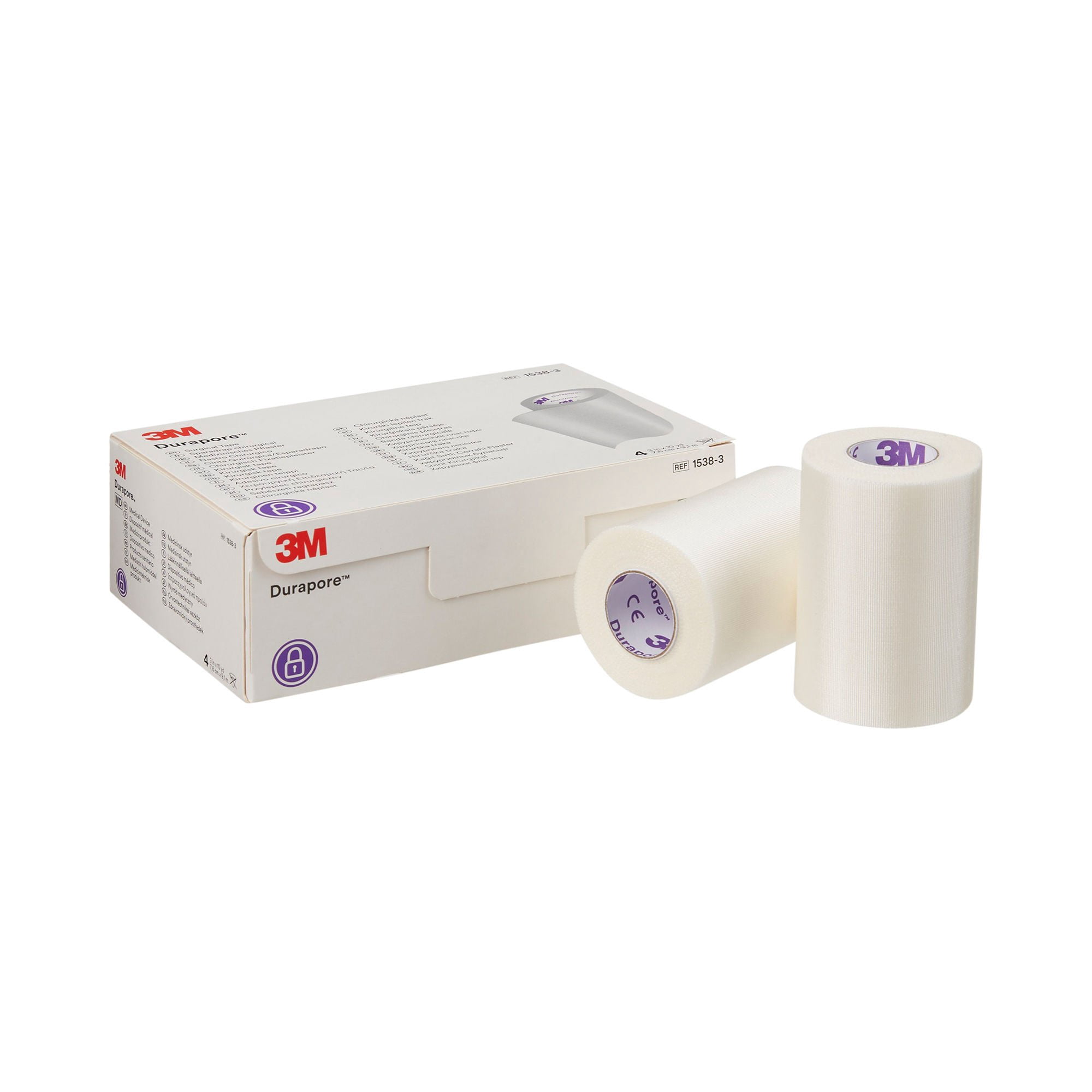 3M Durapore Medical Tape, Non-Sterile, Silk-Like Cloth, White, 3 in x 10 yds, 4 Rolls, 1 Pack