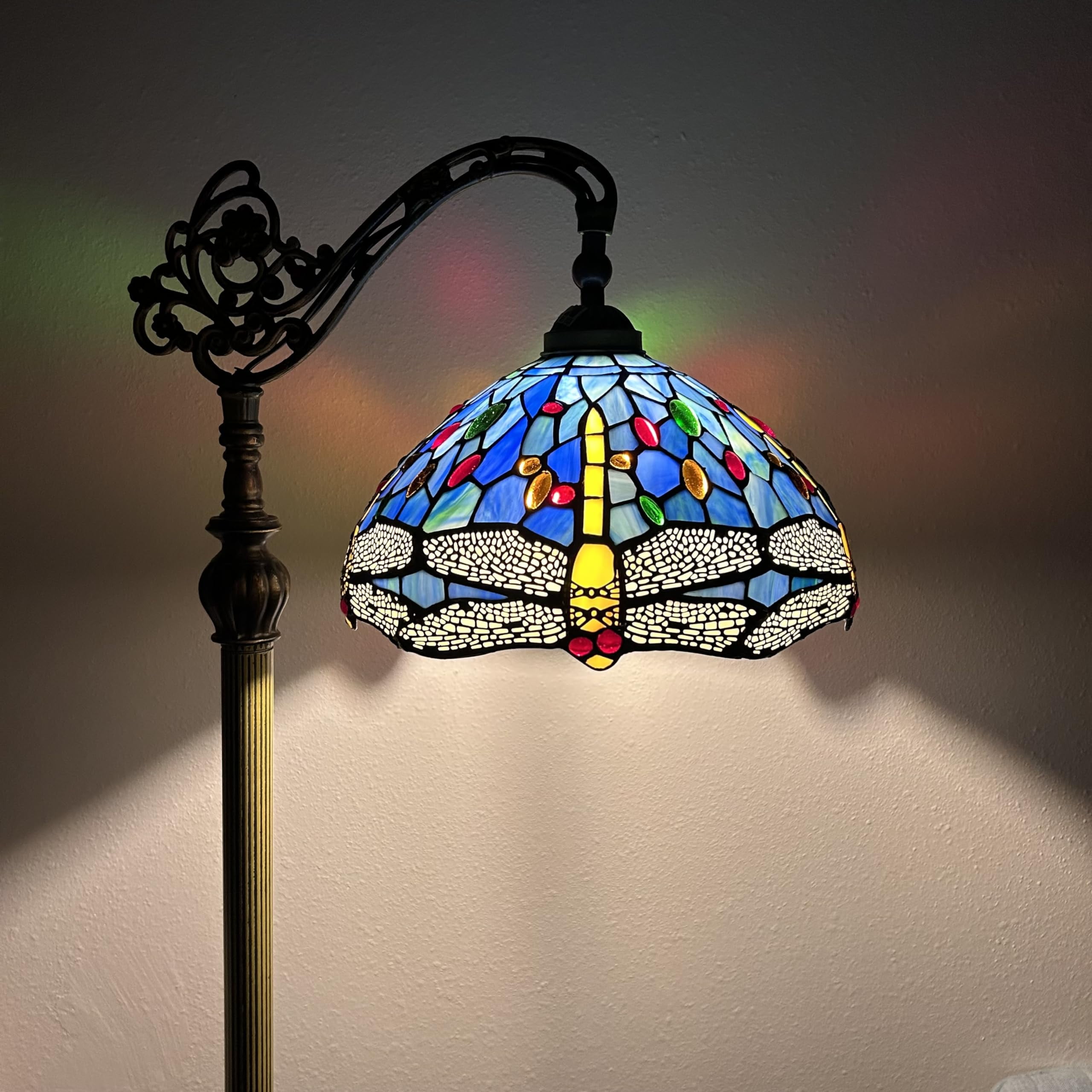 Enjoy Décor Lamps Tiffany 1-Light Dragonfly Blue Stained Glass Bowl Floor Lamp with Adjustable LED Bulb