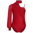 thumbnail image 3 of Nyeemya Kids Girls One Shoulder Long Sleeve Ballet Dance Leotard Gymnastics Bodysuit Shirt Top Burgundy 14, 3 of 7