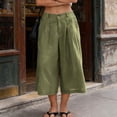 thumbnail image 2 of Women's Beach Capri Pants Cotton Linen Loose Fit Wide Leg Pants High Waisted Pleated Summer Vacation Trousers, S-3XL, 2 of 9