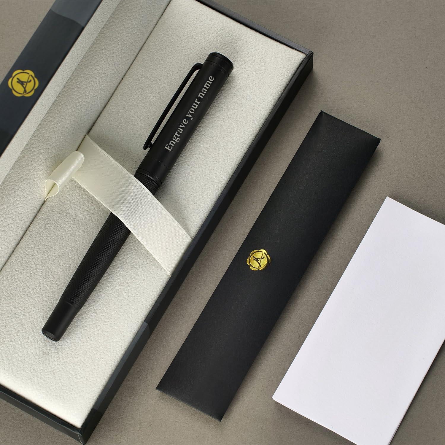 Personalized Matte Black Forest Rollerball Pen  Luxury With Schmidt Ink Refill Fancy Gift Set For Men & Women Business Signature Executive Office Nice Designer Pens