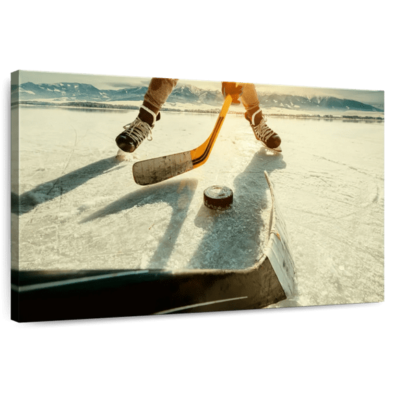 Elephant Stock Hockey Sunset Play Wall Art - Horizontal Canvas Wall Art - Living Room Wall Decor - Sports Canvas - Gray And Orange Decor - 12" x 8"