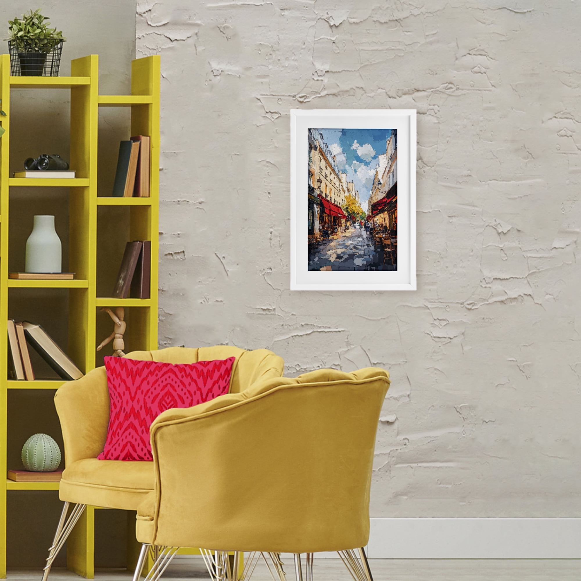 Stupell Industries Charming Paris Street Scene White Framed Print Under Glass, design by Petal Prints Design