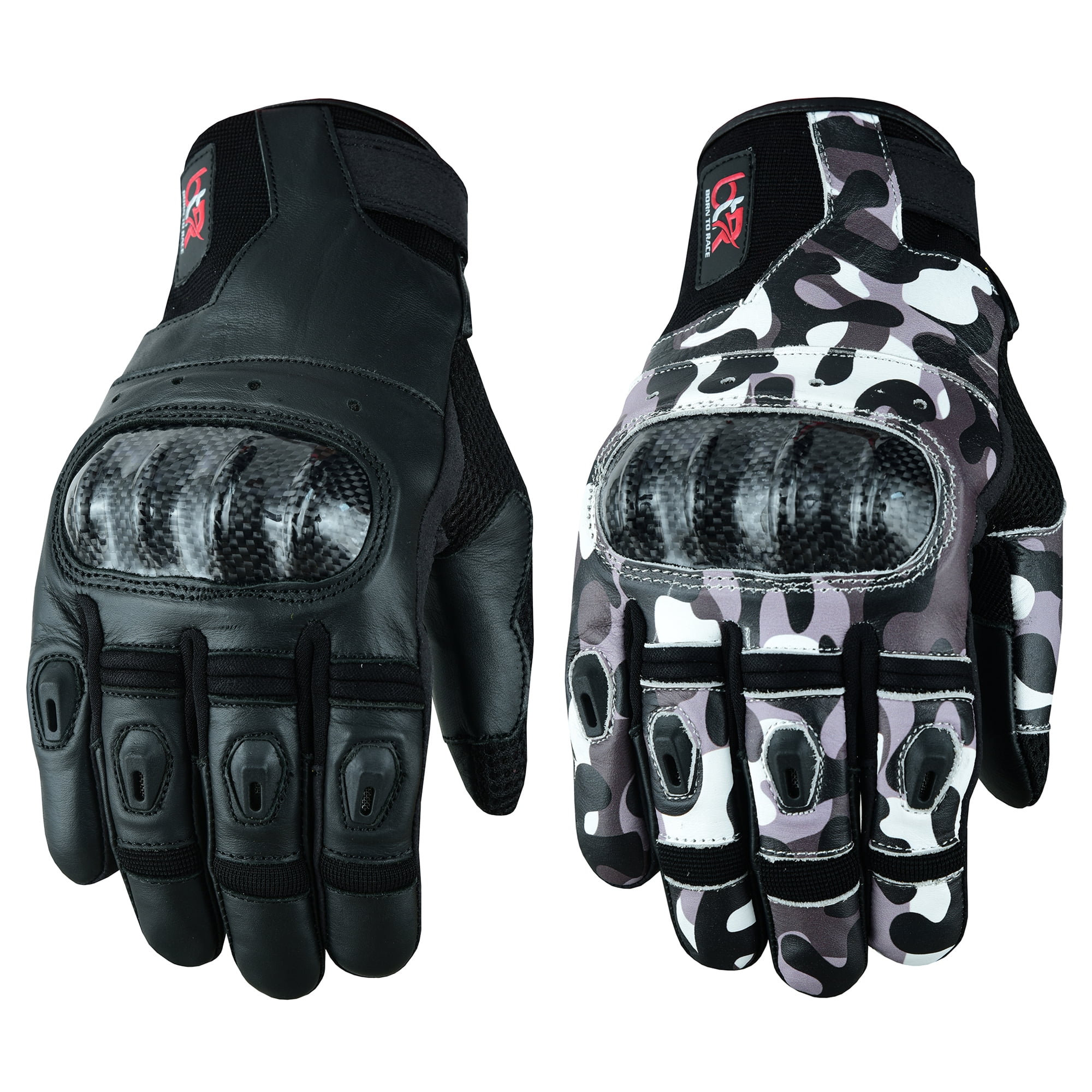 Motorcycle Motocross Cowhide Leather Gloves Knuckle Protection Air Vent Motorbike Gloves Black-L
