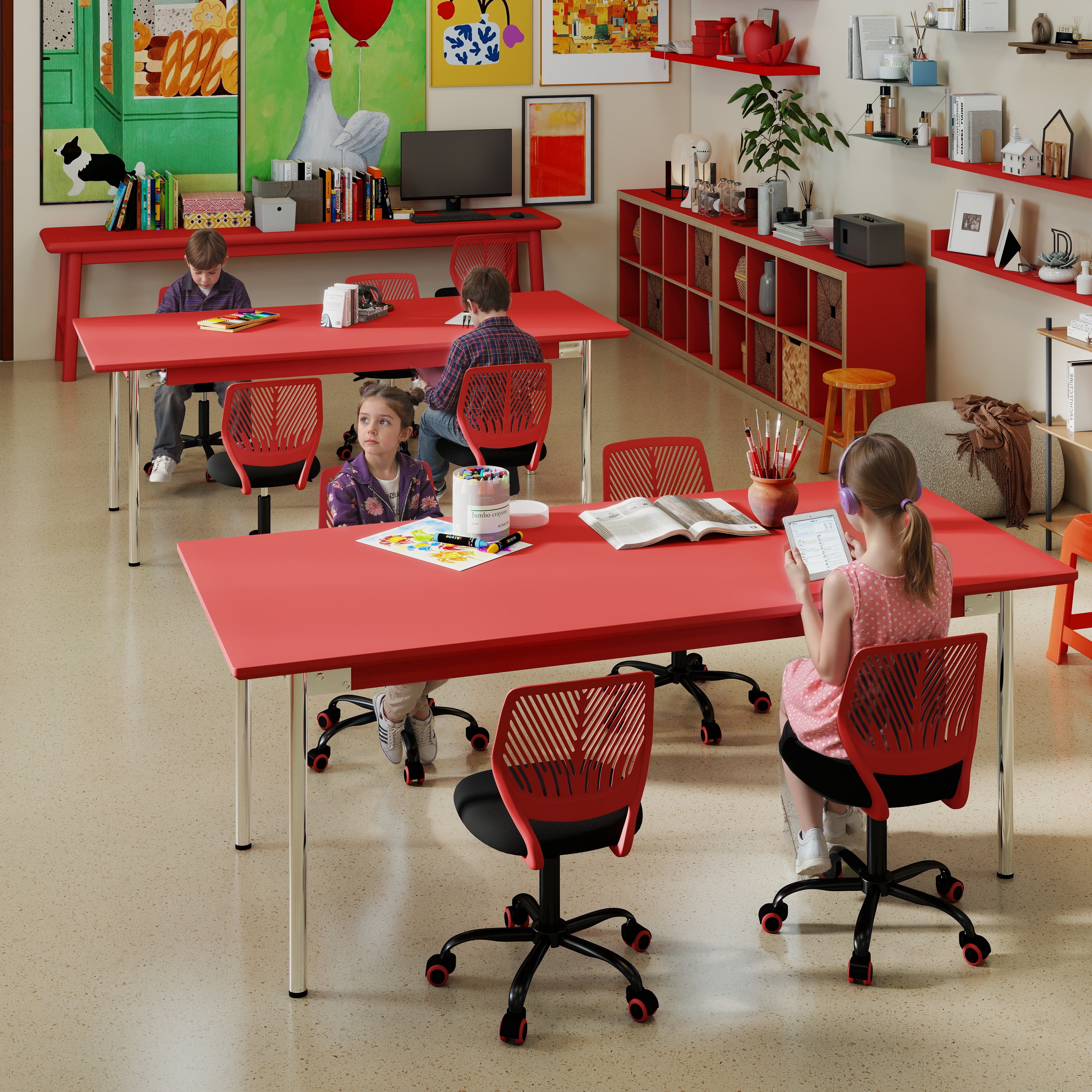 Homy Casa School Student Desk Chair Set of 2, Ergonomic Classroom Task Chairs, Red & Black