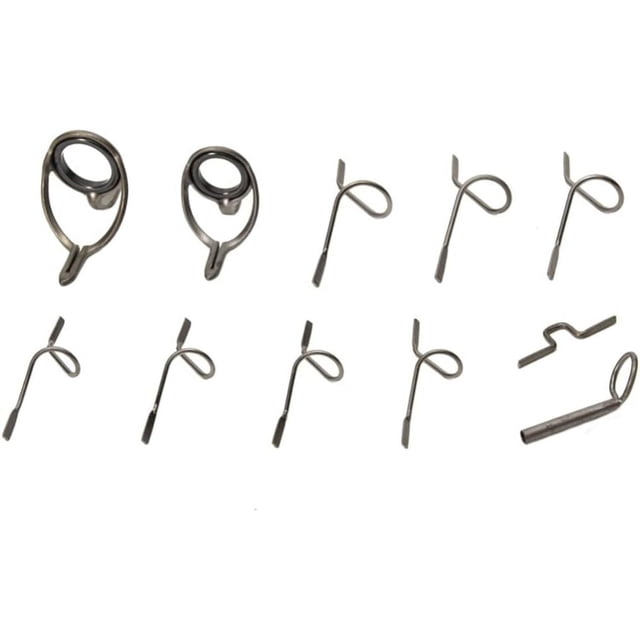 Woeilo 11pcs Fly Fishing Rod Guides Set, Fishing Tip Repair Kit, Hard Snake Guides and Tip Ring Hook Keeper, DIY Eye Rings for Rod Building or Repair Grey 11pcs/Box