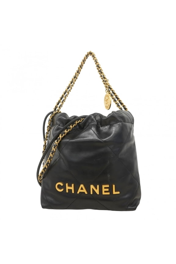Pre-Owned Chanel 22 calfskin handbag with chain shoulder strap, black, 2-way bag for women