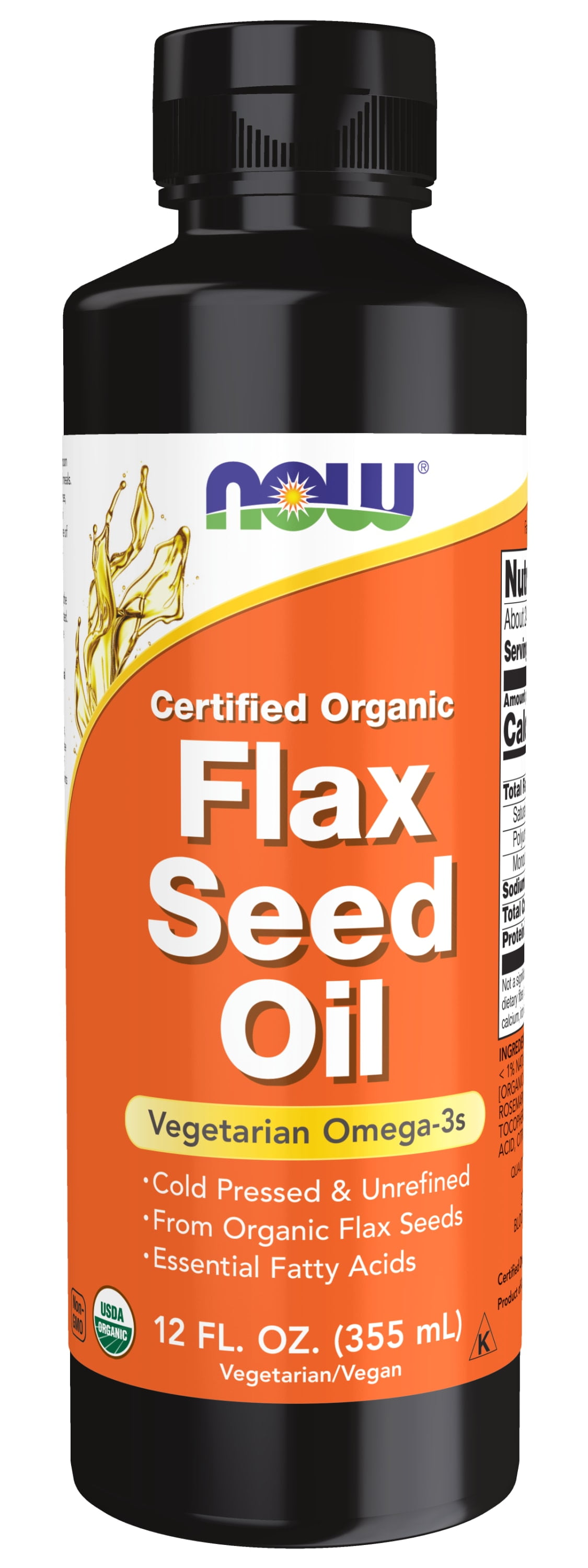 NOW Supplements, Certified Organic Flax Seed Oil Liquid, ColdPressed