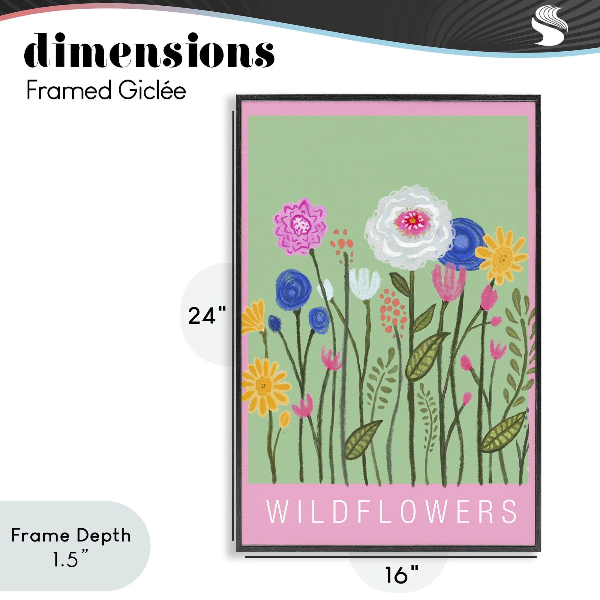 Stupell Industries Wild Flowers with Pink Border Black Framed Giclee Art, design by Elizabeth Medley