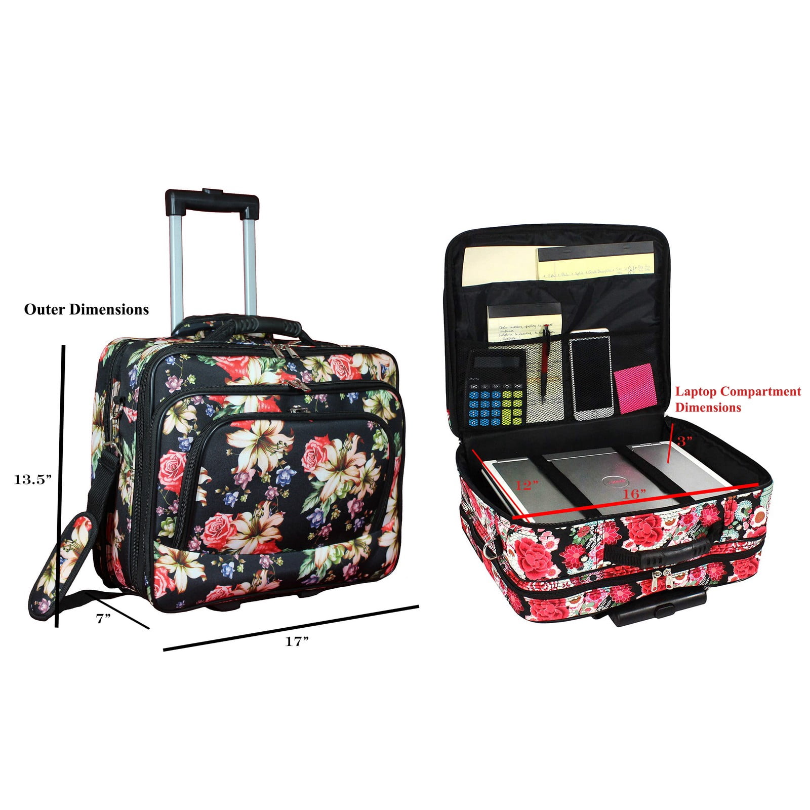 World Traveler Rolling 17-Inch Laptop Briefcase Computer Case - Black Trim Damask