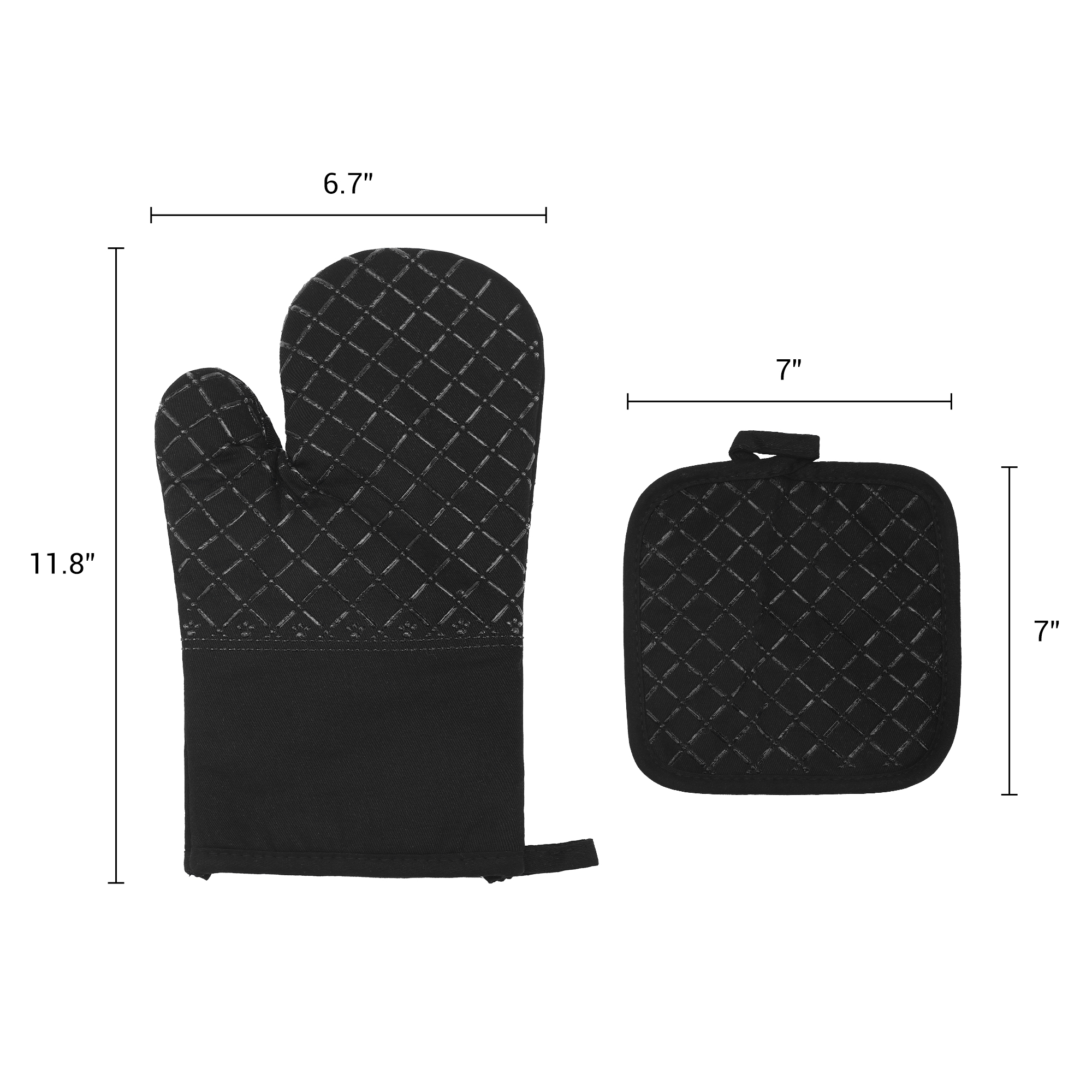 Unique Bargains Silicone Cotton Heat-Resistant 2 Pcs Kitchen Mitts Black 11.8x6.7inch