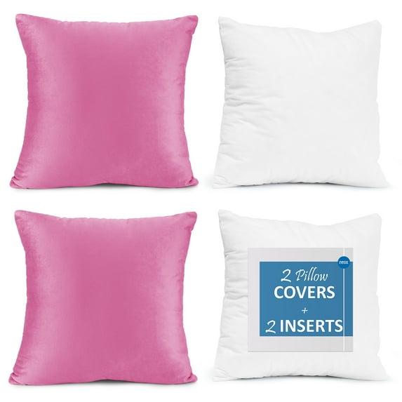 Nestl Plush 2 Pack Solid Decorative Microfiber Square Throw Pillow Cover with Throw Pillow Insert for Couch, Light Pink, 26" x 26"