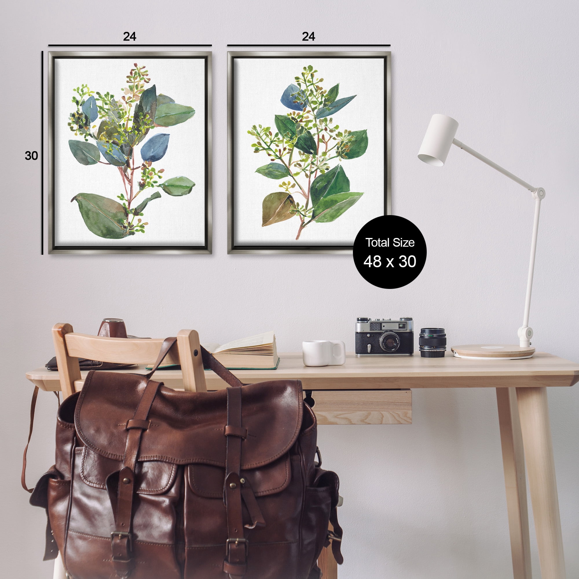 Stupell Industries Soft Eucalyptus Plant Ombre Leaves Botanical & Floral Painting Gray Floater Framed Canvas Art Print Wall Art, 25 x 31, Set of 2