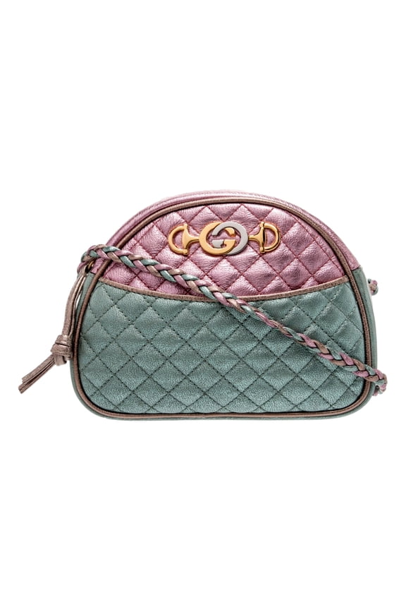 Pre-Owned Gucci Mini Zumi Quilted Nappa Trapuntata Metallic Dome Crossbody Bag Pink and Blue