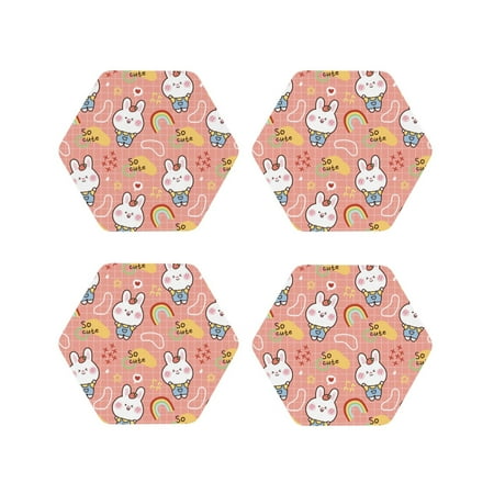 

Fuzoiu Rabbit So Cute Print Leather Coasters Set Drink Coasters Set of 4 for Tabletop Protection Durable PVC Coasters Home Décor and Housewarming Gift-Hexagon