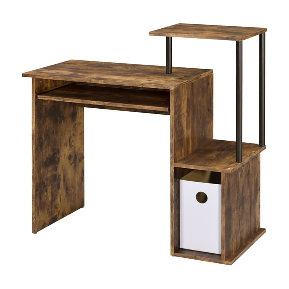 Weathered Oak and Black Computer Desk with Keyboard Tray