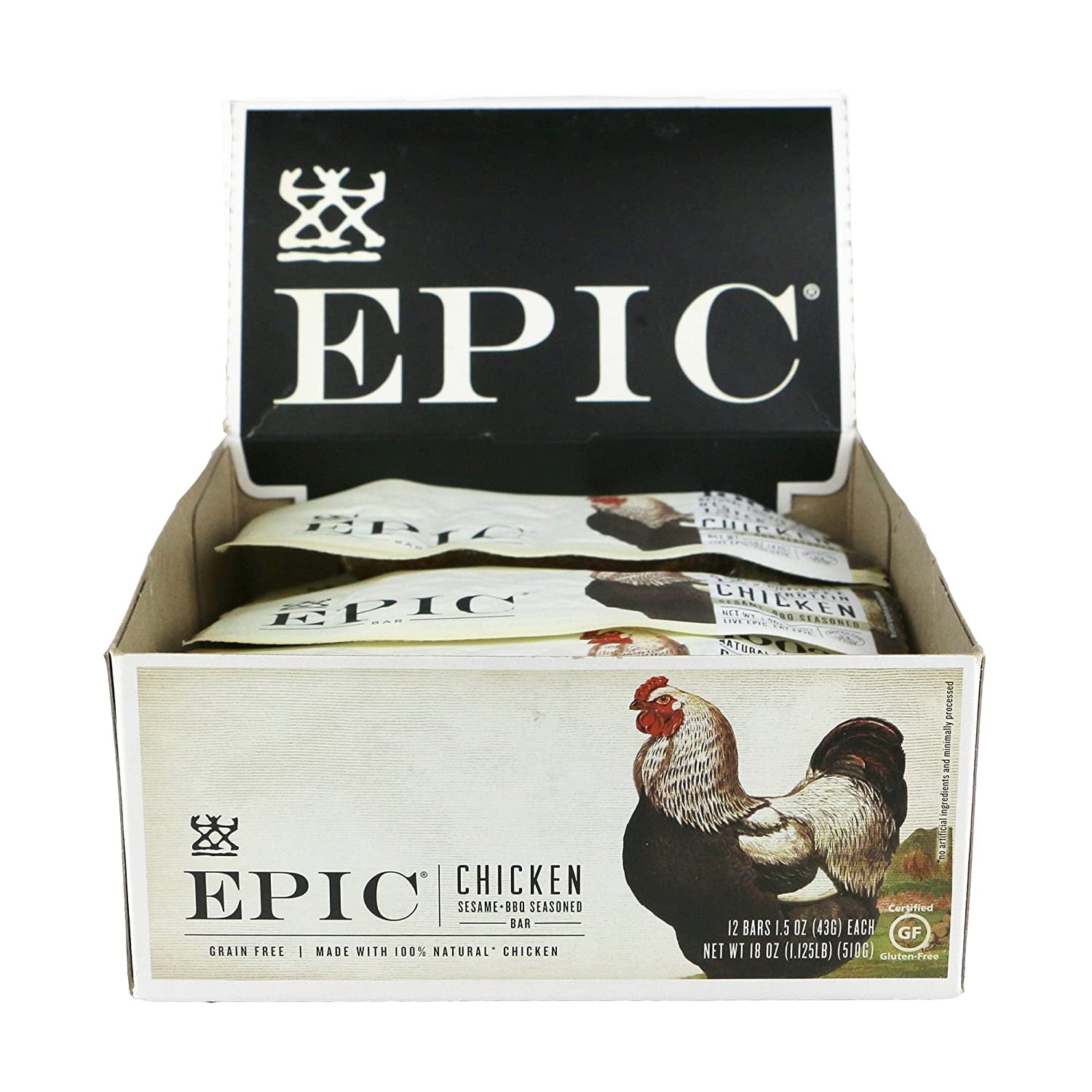 EPIC Chicken Sesame BBQ Protein Bars, Whole30, 12 Count Box 1.5oz bars