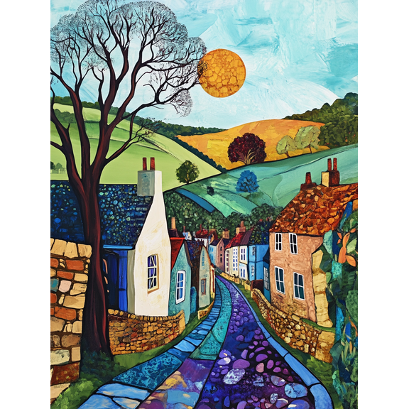 Vibrant Village Landscape Canvas Print/Wall Art， Suitable for Living Room， Bedroom， Office， Hallway， and Dining Room Decoration.