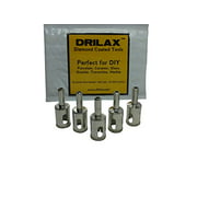 Drilax 5 Pcs Diamond Drill Bit Set 3/4 inch  (0.75 In) Wet Use for Tiles, Glass, Fish Tanks, Aquarium, Marble, Granite, Ceramic, Porcelain, Bottles, Quartz - Lot 5 Diamond Coated Drills - Kitchen