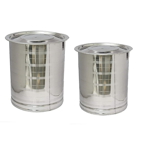 Stainless Steel Atta Tanki Or Container, Box, Drum, Pawali, Tanki With Lid 24 No.+26 No. | Silver Stainless Steel Atta Drum - Set Of 2