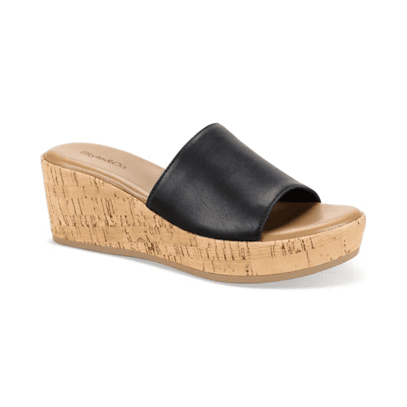 Style & Co Women’s Meadoww Slide Wedge Sandals, Black Smooth, Size 11M