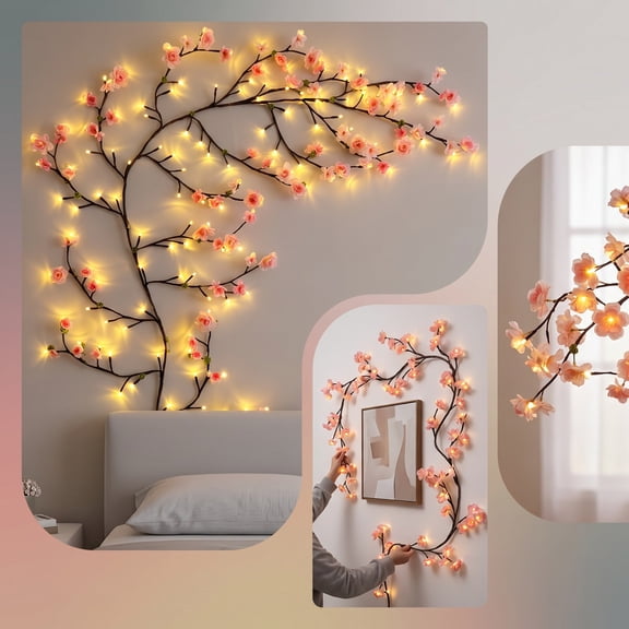 Guodhu Cherry Blossom Willow Vine LED Tree Branch Lights 63 in 48 LED for Wall Decor(48 lights)
