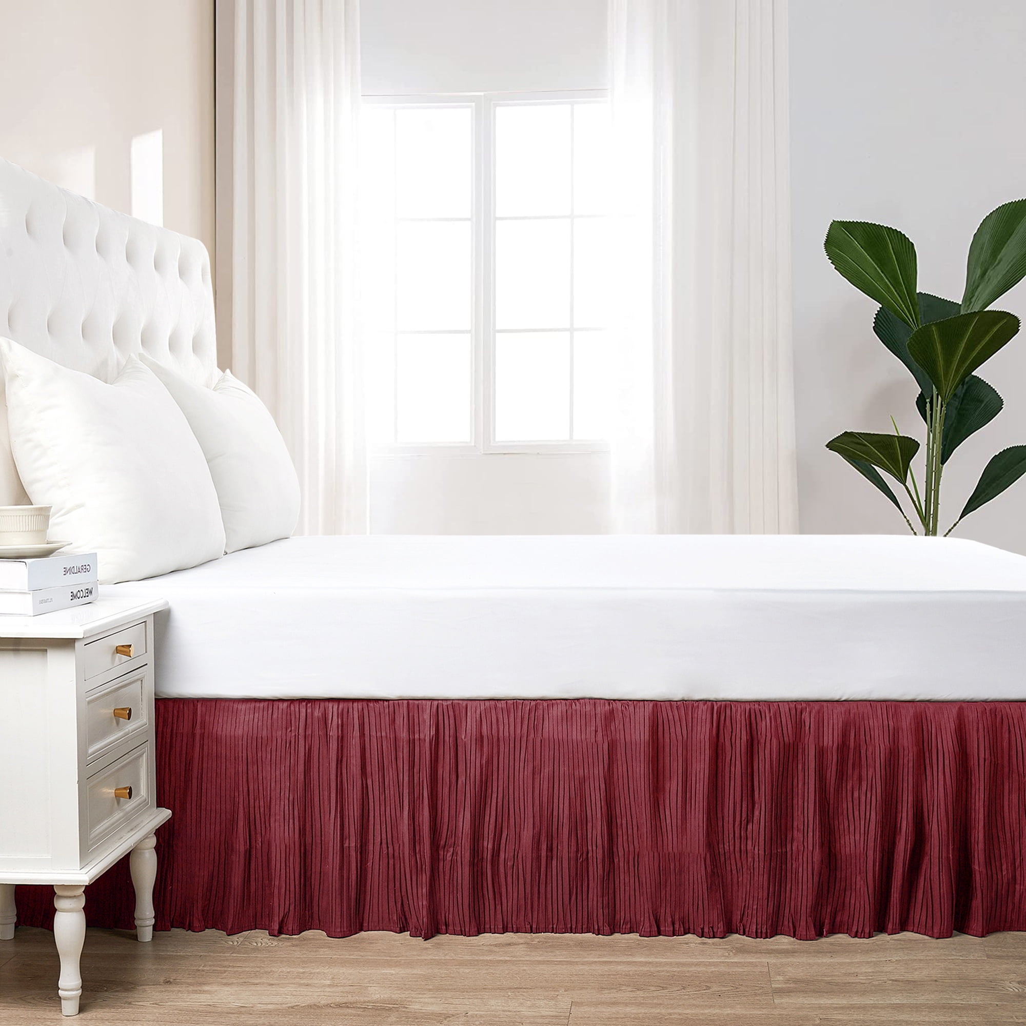 Home Soft Things Diamond Flannel Pleated Bed Skirt, Brick, King (78" x 80" + 18")