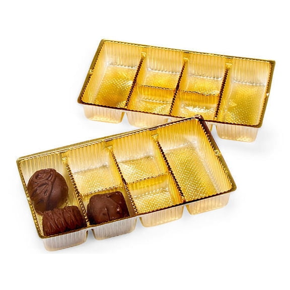 Pack Of 100, 6.25 X 3.5 X 1" Medium Rectangle Solid Gold Candy Trays W/6 Sections